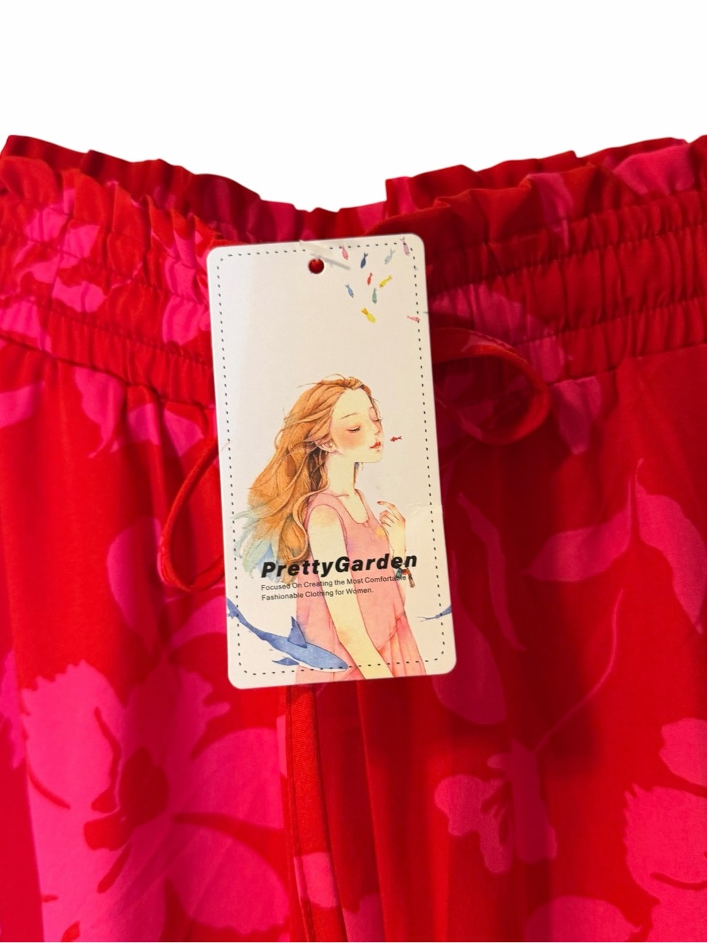 Pretty Garden Pink Tropical Wide Leg Palazzo Pants Beach Pull On Women M NEW - Picture 5 of 7